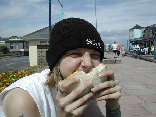 That's not a sandwich. That's her actual face.